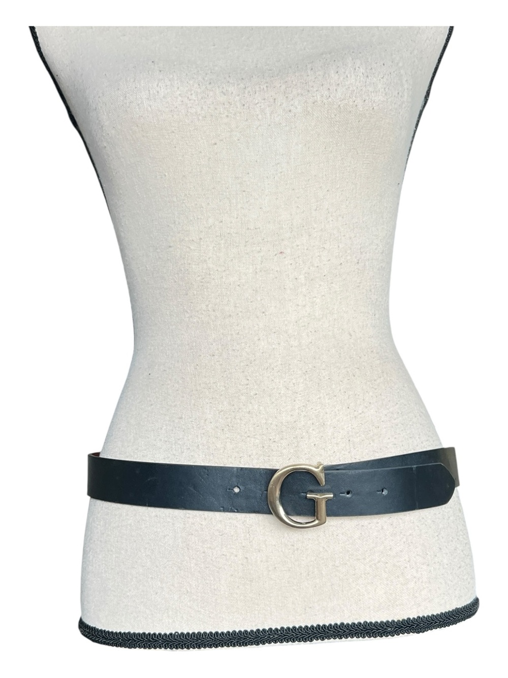 Guess Black Leather Belt with Gold G Buckle Size L